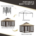 3 x 3(m) Pop Up Gazebo Tent with Netting, Height Adjustable, Beige