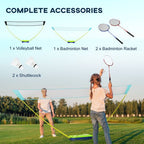 SPORTNOW Portable Badminton Net Set with Volleyball Net, Rackets, Shuttlecocks