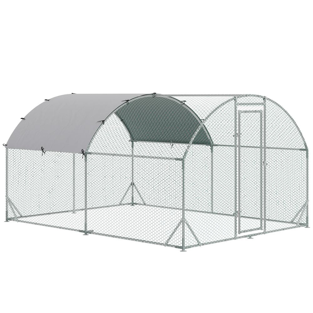 Walk In Chicken Run Galvanised Chicken Coop Hen Poultry House Cage Rabbit Hutch Pet Playpen Garden with Water-Resist Cover, 2.8 x 3.8 x 2m