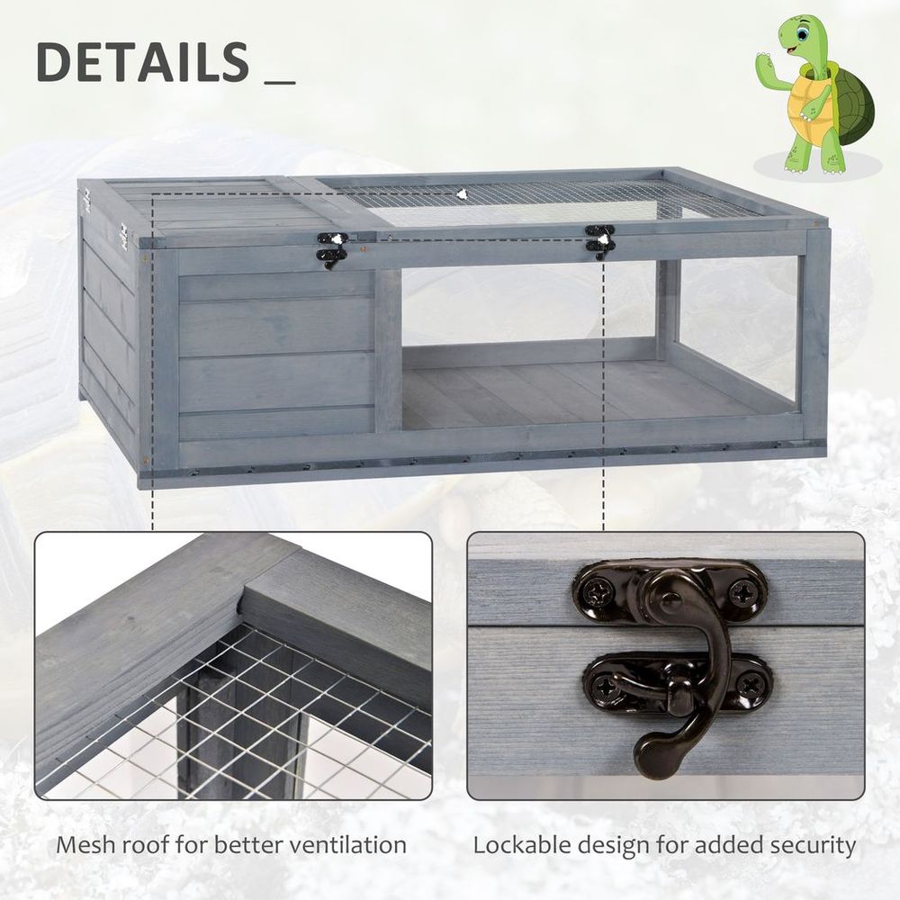 Tortoise House with Mesh Roof - Small Reptile Wooden Grey House