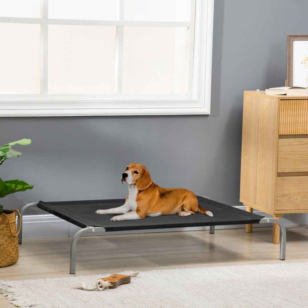 Elevated Pet Bed Cooling Raised Cot Style Bed for Large Medium Sized Dogs with Non-slip Pads Steel Frame Breathable Mesh Fabric, 110 x 75 x 20 cm - Black