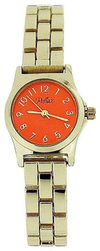 Ladies Metal Analogue Orange Dial Yellow Tone Metal Bracelet Strap Watch