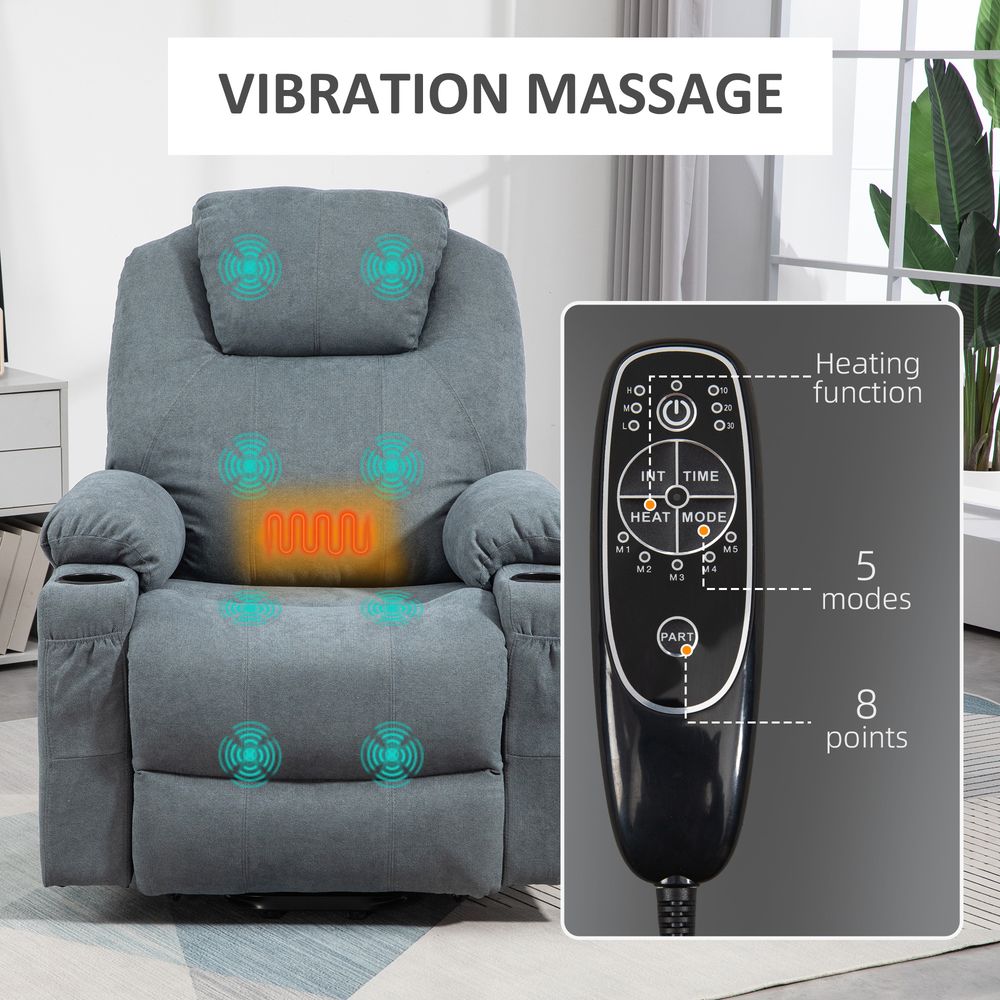 Luxury Lift Chair - Vibration Massage, Heat, Easy Assembly - Grey