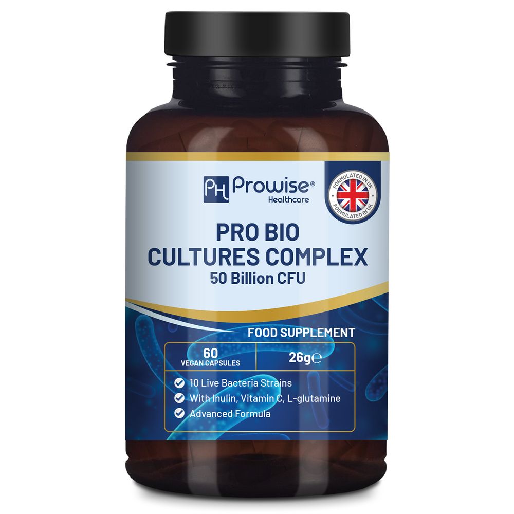 Pro Bio Cultures Complex Probiotics & Prebiotics - Inulin L-Glutamine Vitamin C - 60 Capsules