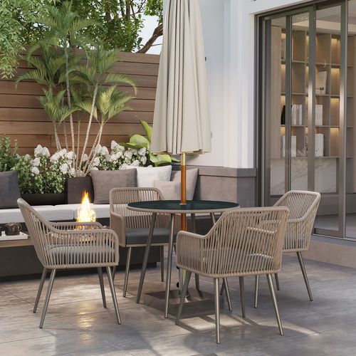 Rattan Dining Set, 4 Seater Rattan Garden Furniture, Light Brown