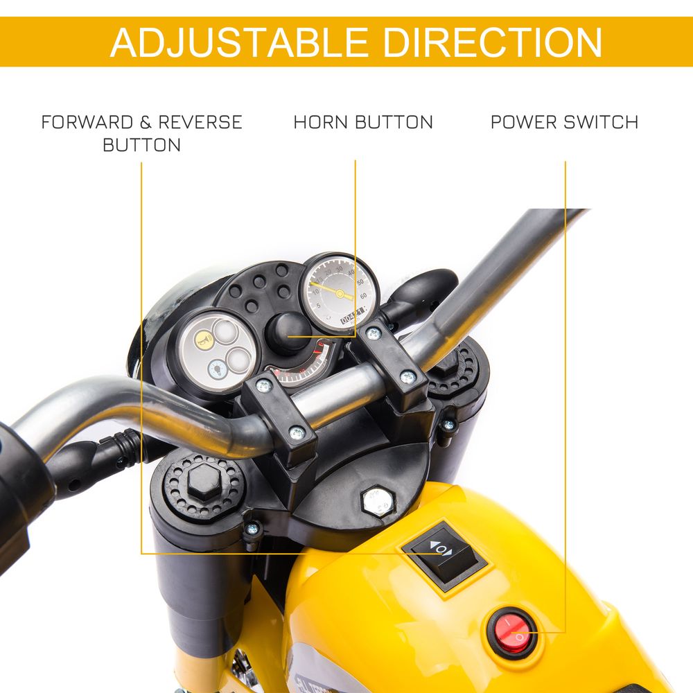 6V Kids Electric Motorbike 3 Wheels Ride On Toy with Horn Headlights Realistic Sounds for Girl Boy 18-36 Months Yellow