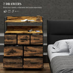 Bedroom Chest of Drawers 7 Drawer Dresser w/ Shelves, Rustic Brown