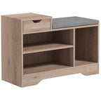 Upholstered Entryway Shoe Bench with Storage Drawer Distressed