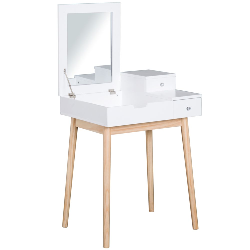 Dressing Table Desk Flip-up Mirror Multi-Purpose Large Space 2 Drawers Modern - White
