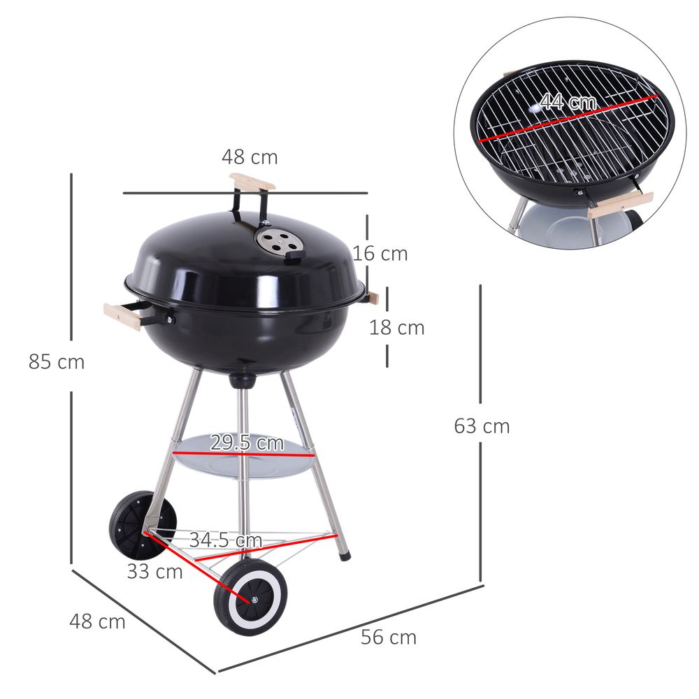 BBQ Grill, 85H cm - Durable Steel Construction, Porcelain Enamel Lid, Air Vents, Generously Sized Grill, One-Touch Cleaning System