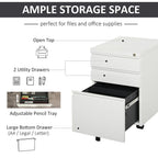 Mobile Vertical File Cabinet Lockable Metal Filling Cabinet with 3 Drawers Anti-tilt Design for Letter A4 Legal Size Fully Assembled Except Casters White