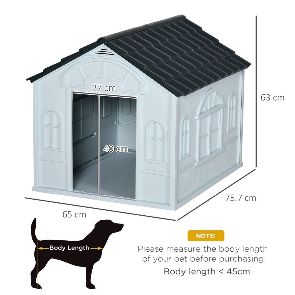 Weather-Resistant Dog House, Puppy Shelter for Medium Dogs - Grey