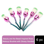 Beauty and the Beast Rose Makeup Brushes, Portable, 6pc Set