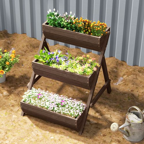 3 Tier Raised Garden Bed Wooden Elevated Planter Box Kit, Tan