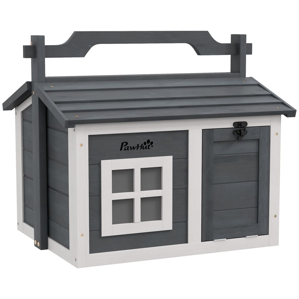 Rabbit Hutch - Indoor Outdoor, Openable Roof, Top Handle, Grey