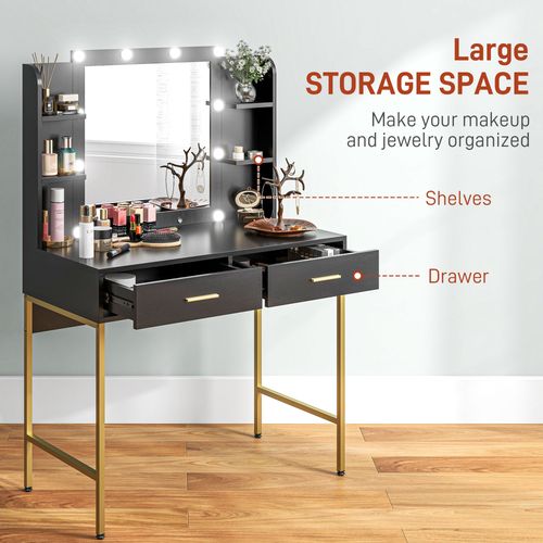 Makeup Vanity Desk Set with Lighted Mirror, Stool, Drawers