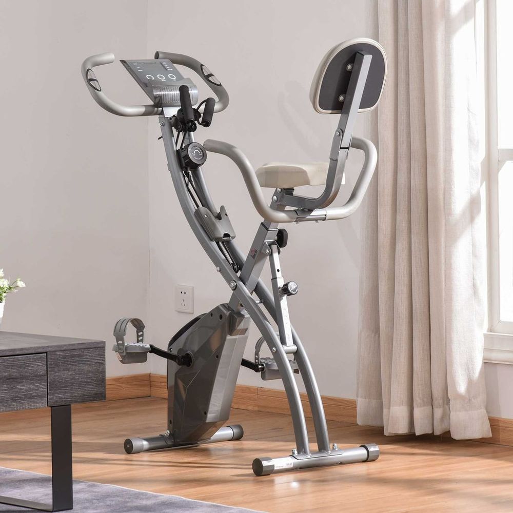 2-In-1 Upright Exercise Bike 8-Level Adjustable with Pulse Sensor Grey