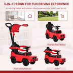 3 in 1 Kids Children Ride on Push Car Toddler Sliding Car Licensed Walker Foot to Floor Slider Push-Along with Horn Steering Wheel NO POWER Manual, Red