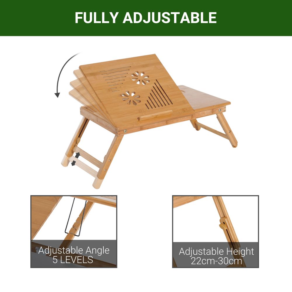 Portable Laptop Desk Notebook Tray PC Bed Table with Drawer Adjustable & Foldable (55L x 35W x 22-30H (cm))