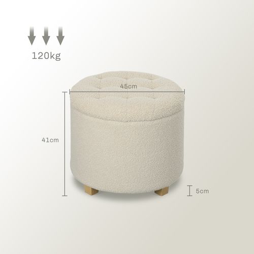45cm Round Ottoman with Storage, Lid, Cashmere Footstool, Cream White