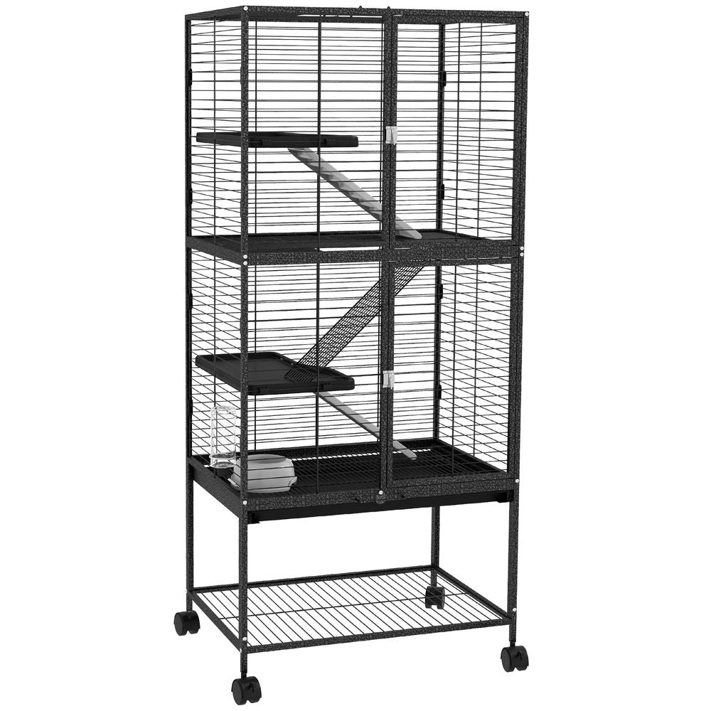 Premium 136cm Rolling Small Animal Cage - 3 Doors, Storage Shelf, Ideal for Ferrets & More!
