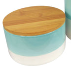 Set of Three Canisters Aqua Green Ceramic Storage Jars with Lids in Green