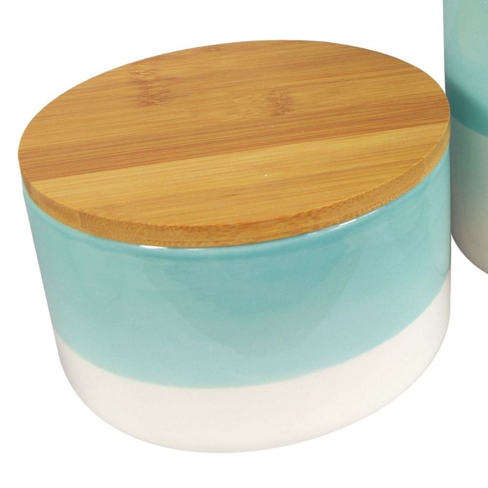 Set of Three Canisters Aqua Green Ceramic Storage Jars with Lids in Green