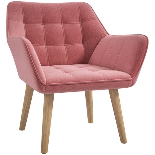 Velvet-Feel Accent Chair with Arms Slanted Back Wood Legs