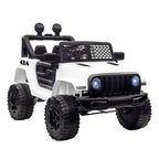 Kids Electric Ride On Car 12V Off Road Toy with Parental Remote Control 2 Motors Horn Lights Suspension Wheels for 3-6 Years Old White