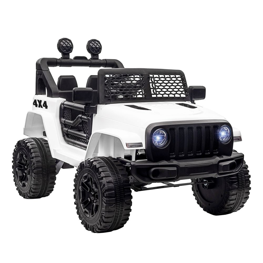 Kids Electric Ride On Car 12V Off Road Toy with Parental Remote Control 2 Motors Horn Lights Suspension Wheels for 3-6 Years Old White