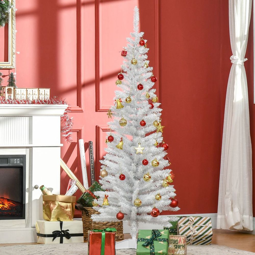 5FT Pencil Slim Artificial Christmas Tree with Study Stand Tips White