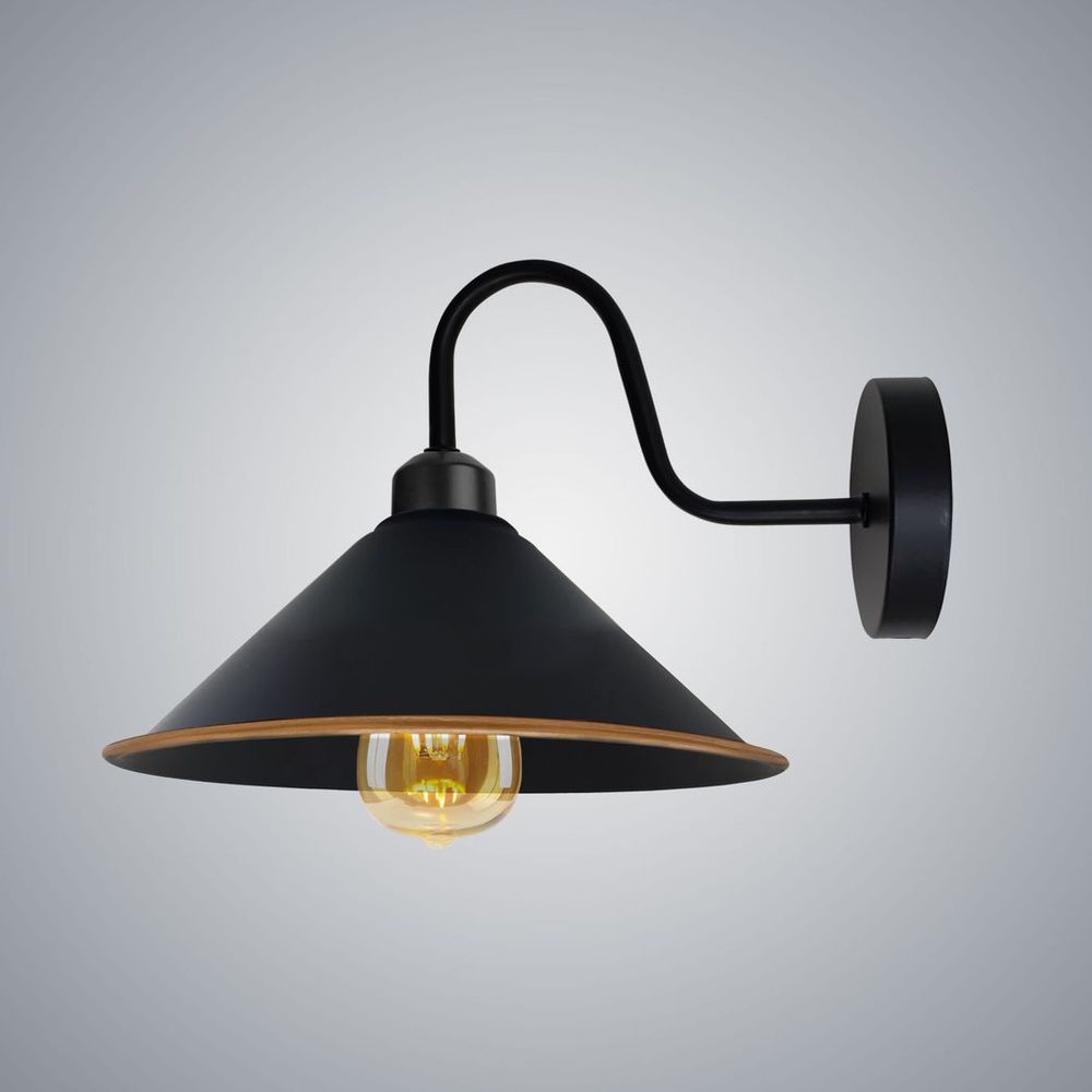Black gold Wall Light Fixture,Black Wall Sconce E27 Base Socket Screw Type Wall Mounted Swan Neck Cone Shape Shade