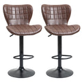 2 Brown PU Leather Swivel Bar Chairs - Adjustable Height, Backrest