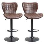 2 Brown PU Leather Swivel Bar Chairs - Adjustable Height, Backrest