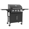 4 Burner Gas Grill Portable BBQ Trolley w/ 4 Wheels and Side Shelves