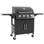 4 Burner Gas Grill Portable BBQ Trolley w/ 4 Wheels and Side Shelves
