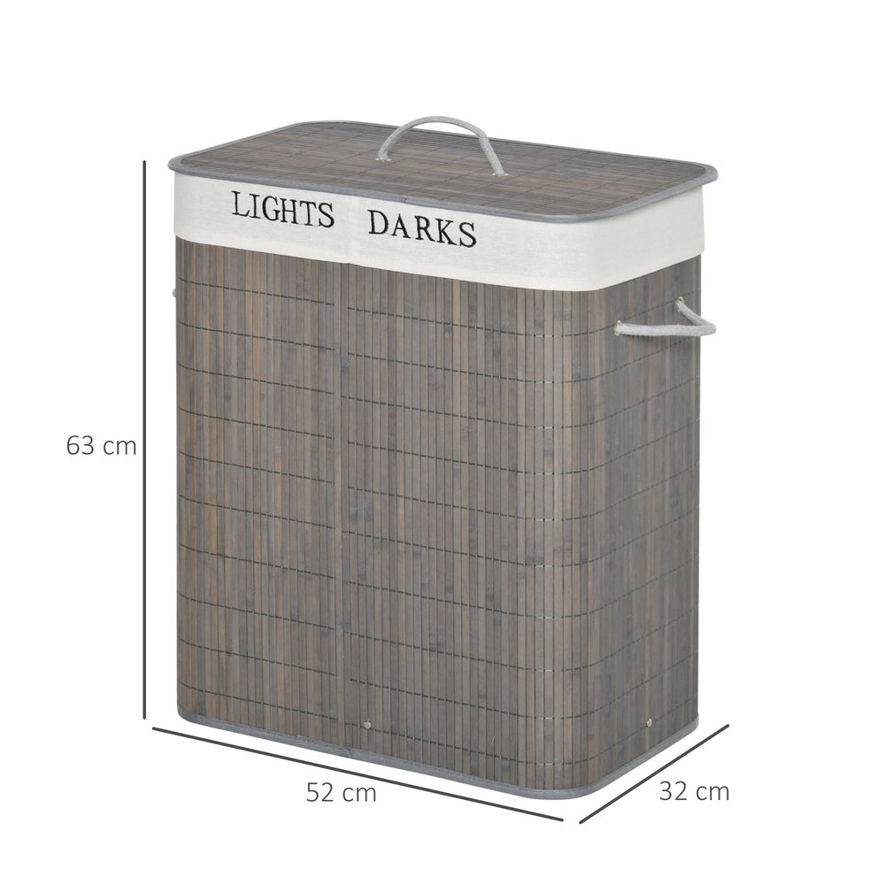 100L Bamboo Laundry Basket with Flip Lid Foldable, Grey Lining