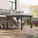3x3(m) Pop Up Gazebo w/ Solar-Powered LED Lights Curtain Netting Grey