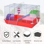 Portable 2 Storey Hamster Cage Small Pet Animal Cage Double Layers w/Exercise Wheel Water Bottle Dishes