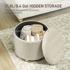 45cm Round Ottoman with Storage, Lid, Cashmere Footstool, Cream White