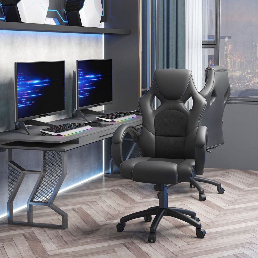 Swivel Gaming Chair - Adjustable Height, 360° Swivel, PU Leather - Black