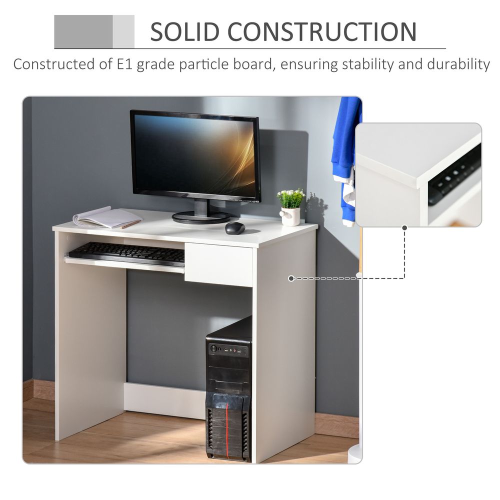Space-Saving White Computer Table w/ Keyboard Tray - Versatile - for Study, Office or Bedroom