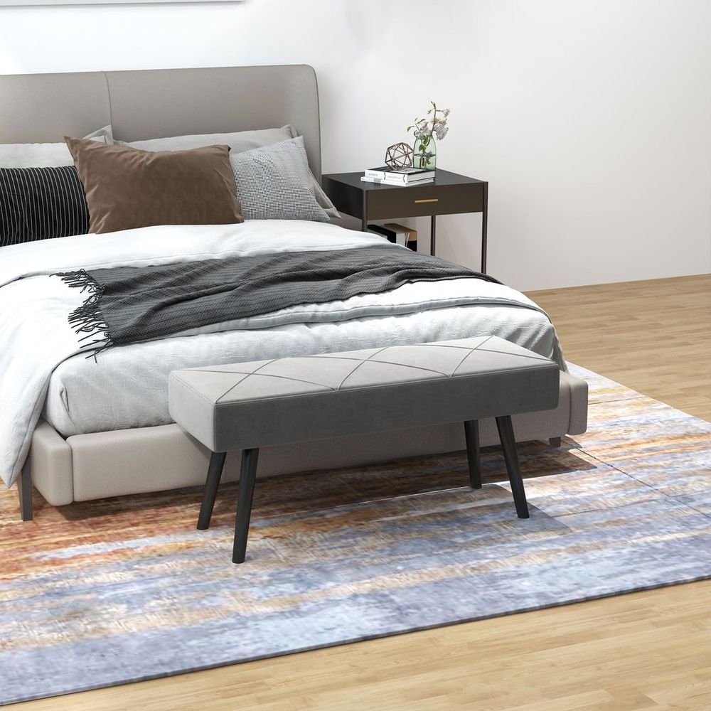End of Bed Bench, Upholstered Hallway Bedroom with Steel Legs, Grey