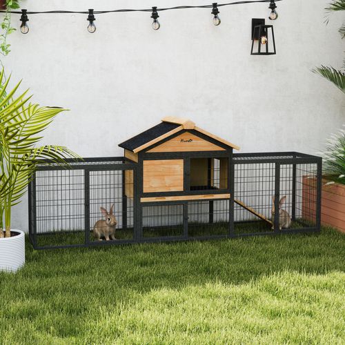 Rabbit Hutch Outdoor with Steel Run Removable Plastic Tray Natural
