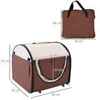 Folding Fabric Soft Pet Crate Dog Cat Travel Carrier Cage Kennel House Brown 46L x 36W x 41H cm