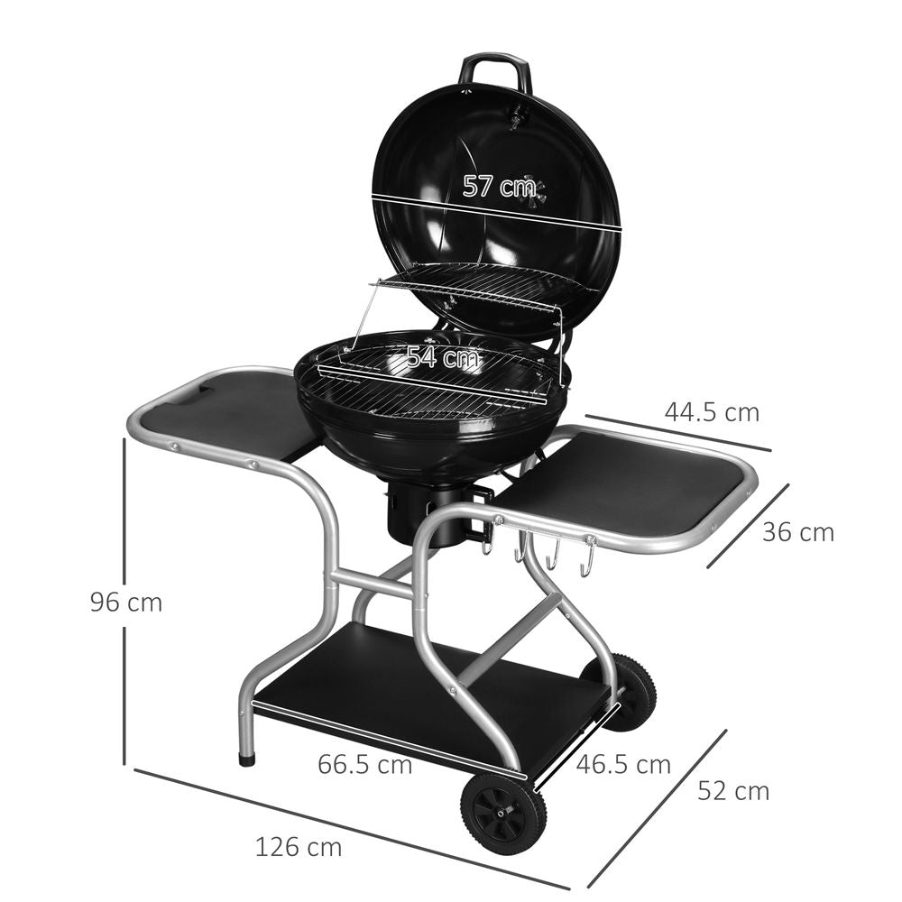 Garden Trolley BBQ Grill - Black - High-Temperature Enamel - Portable & Spacious - Ideal for Outdoor Grilling