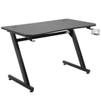 Gaming Desk Steel Frame with Cup Holder, Headphone Hook, Adjustable Feet and Cable Organiser, Home Office Computer Table, Black, Modern, 120 x 65 cm