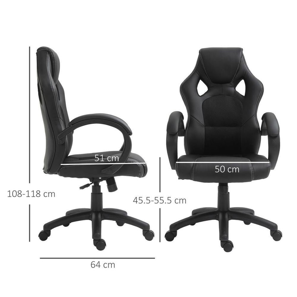 Swivel Gaming Chair - Adjustable Height, 360° Swivel, PU Leather - Black