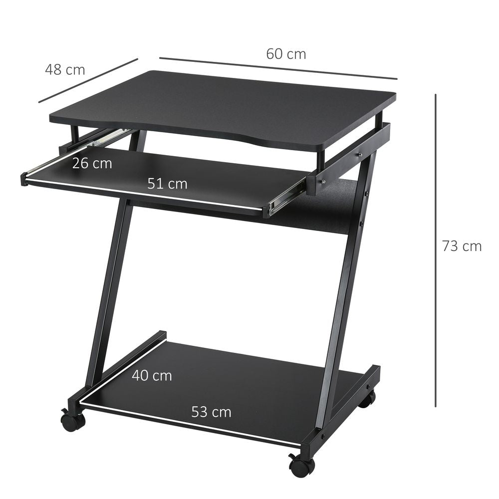 Movable Computer Desk with 4 Moving Wheels Sliding Keyboard Tray Home Office Workstation Black