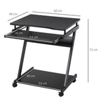 Movable Computer Desk with 4 Moving Wheels Sliding Keyboard Tray Home Office Workstation Black